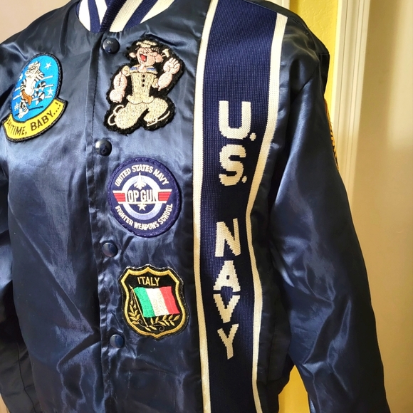 Vintage U.S. Navy Satin Bomber Jacket "Coolest Jacket" Navy Aviator Bomber sz Sm - Picture 3 of 16